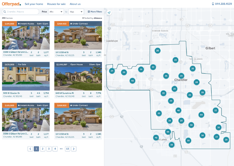 Screenshot of a high-fidelity mockup of a home listings map and search results