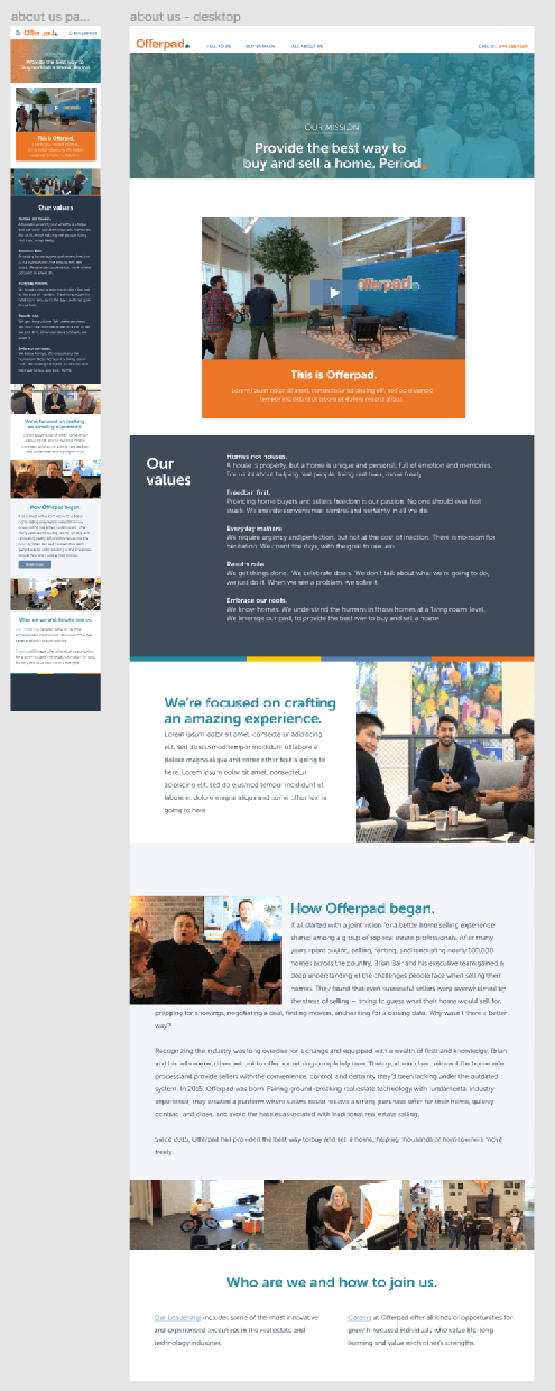 Screenshot of a mockup of the Offerpad about page in Figma