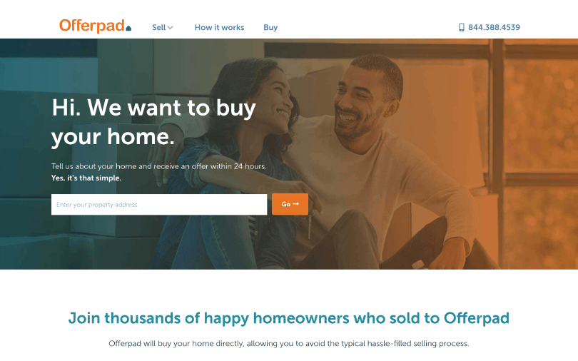 Screenshot of Offerpad home page in January 2020