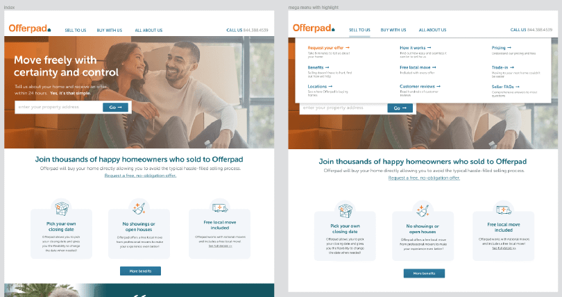 Screenshot of a mockup of the Offerpad website in Figma