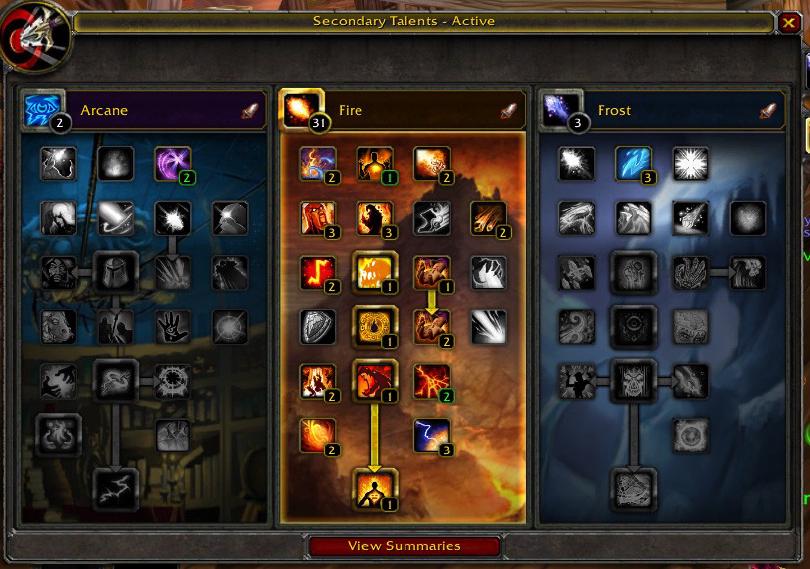 Screenshot of the talents user interface from early World of Warcraft