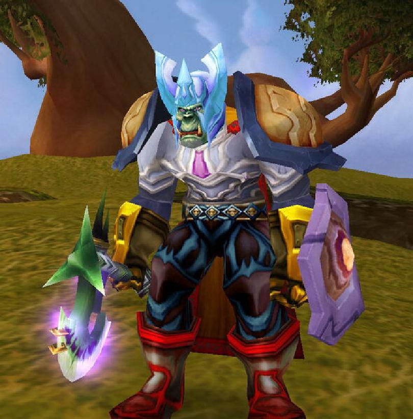 Screenshot of a World of Warcraft character wearing mismatching pieces of gear in such a way they look comical